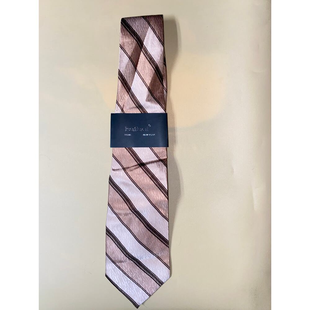 NWT Rafael Rose Brown Tan Striped Silk Neck Tie Men's One Size 100% Silk 60"